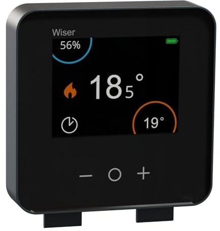 Schneider Electric Wiser Raumthermostat mit Display, Steuerung per App oder manuell, Zigbee, über Hub kompatibel mit Matter, Alexa, Google, Apple, schwarz, Artikelnummer CCTFR6401