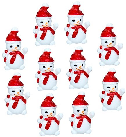 TOPPERFUN Xmas Mini Snowman Craft 10pcs Christmas Snowman Resin Figurines for Holiday Decor Desktop Display