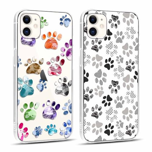 Yoedge 2 Stück Transparent Handyhülle für iPhone 11 Hülle 6,1, Hundepfoten Fußabdruck Muster Frauen Mädchen Aesthetic Motiv Handyhülle Dünn Weich Durchsichtig Silikon Slim TPU Stoßfest Schutzhülle