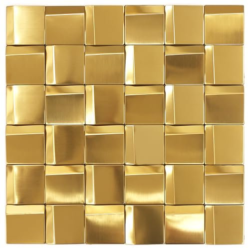 Elephantile 5 Sheets Gold Tiles Metal Mosaic Wall Backsplash Tile 3D Wall Panels [5 Sq.feet]