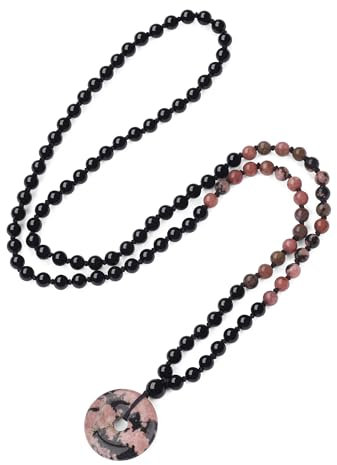 COAI Malakette 108 Mala Halskette mit handgeknüpften Natürlichen Edelstein Onyx und Rhodonit Perlenkette und Rhodonit Ping'an Kou-Anhänger Halskette für Herren Damen