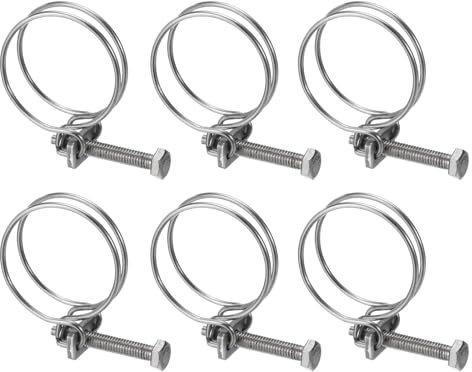 sourcing map 6Pcs Double Wire Hose Clamp, 40-45mm Adjustable Stainless Steel Wire Hose Clips with M6 Bolt for Dust Collection Hose, Pump Hose Pipe