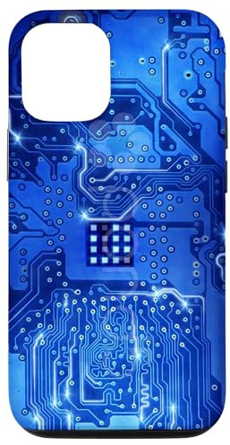 Carcasa para iPhone 12/12 Pro Patrón de placa de circuito de placa base de computadora azul