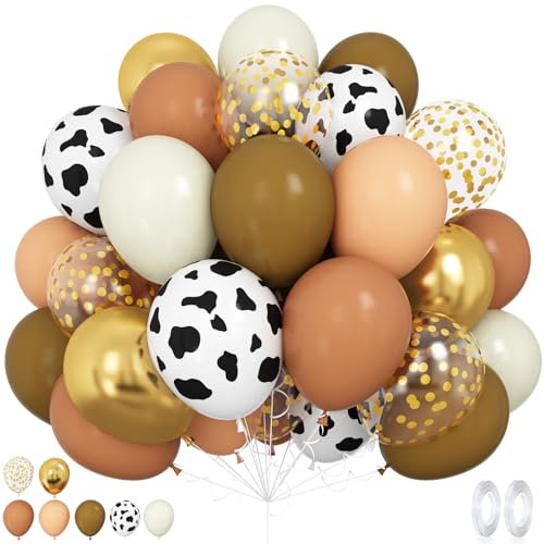 Cow Balloons, Western Party Cow Print Balloons, 12 Inch Brown Nude Neutral Gold Confetti Latex Balloon, Cowboy Balloon for Cowboy Cowgirl Party Baby Shower Farm Theme Birthday Party Decor