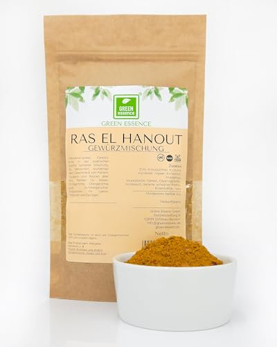 Marokkanisches Gewürz Ras El Hanout 100g von der Grünen Essenz - Raz Mischung aus natürlichen Gewürzen - unverzichtbar für Hammel-, Lamm- und Geflügelgerichte - für Tajine, Harira, Kebab (100 Gramm)