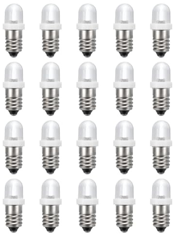 sourcing map 6V/0.03A E10 Mini Light Bulbs, 20Pcs Miniature Screw Bulbs Flashlight Bulbs for Scientific Experiment Lighting DIY Accessories, 3500K White Light