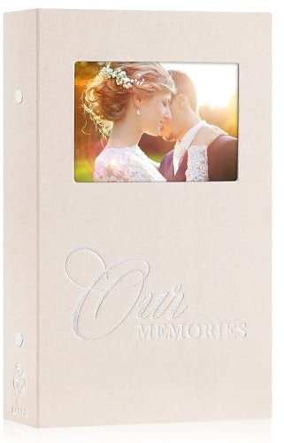 Lanpn Fotoalbum 10x15 300 Taschen, OUR MEMORIES Leinen fensterdesign Einstecken Einsteckalbum für Horizontal Bilder Fotos (Beige)