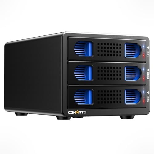 Case Hard Disk, Alluminio Case HDD 3 Baie con Ventola per HDD/SSD SATA 2,5/3,5, USB A/C 3.0, Supporto Sostituzione a Caldo, Espansione a Margherita, Senza Attrezzi, DAS (NO RAID/NAS)
