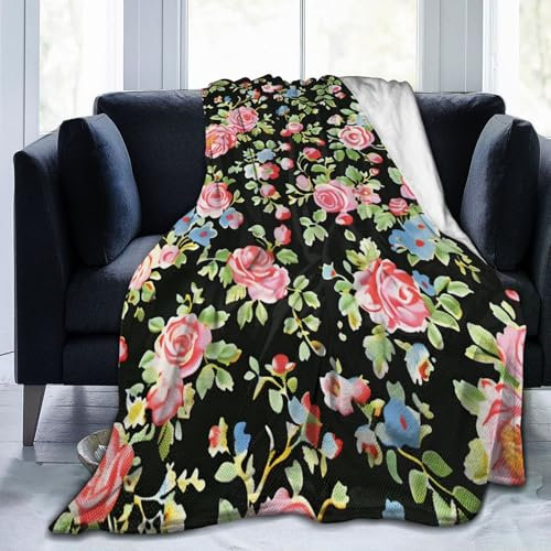 shgwehh Decke mit Rosenmuster, weich, gemütlich, flauschige Flanell-Fleecedecke für Sofa, Bett, Camping, Reisen, 102 x 76 cm