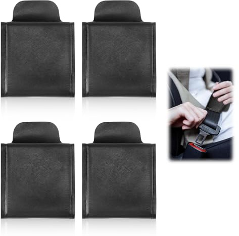 4er Set Auto Sicherheitsgurt Versteller aus PU Leder, Universal Gurt Clip mit Klettverschluss für Erwachsene und Kinder, Schutz für Schulter und Nacken, Hitzebeständig, Komfortabel (Schwarz)