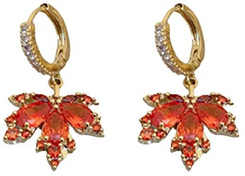 Mondstein Ohrringe 925 Silber Rote Ahornblatt-Ohrringe Thanksgiving-Ohrringe für Frauen -Ohrringe Statement-Blatt-Ohrstecker für Teenager-Mädchen ene Türklopfer Ohrringe (Red, One Size)