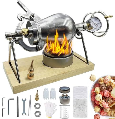 SNBGRYE Mini-Popcornmaschine Aus 304 Edelstahl, 268ml 300ml 328ml Retro-Popcornmaschine, Traditionelle, Altmodische Popcornmaschine, Mit Druckmesser,300ml