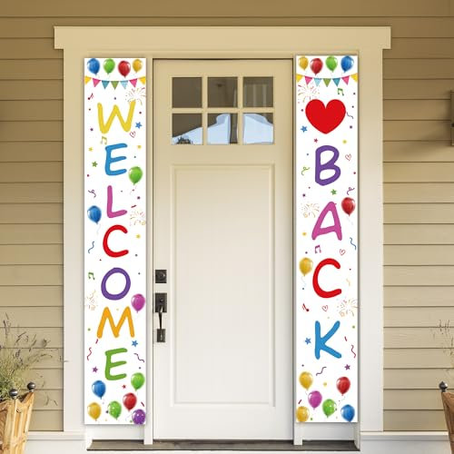 Xietaea Welcome Back Deko Banner - 2 Stück Weiß Bunt Willkommen Zurück Party Dekoration Türbanner, Herzlich Willkommen Dekorationen für Klassenzimmer Familienfeiern Schule Saison
