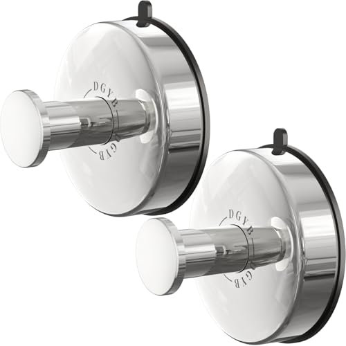 DGYB Suction Cup Hooks Set of 2 Suction Bathroom Hook for Wall Chrome Shower Hooks for Inside Shower 304 Stainless Steel Towel Hook for Glass Door Hanging Robe, Loofah, Coats