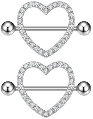 IMINI 14G Kristall Herz Nipplerings Barbells - Hypoallergen Zirkonia Körperschmuck für Frauen Nipple Shield Ringe Piercing Geschenk