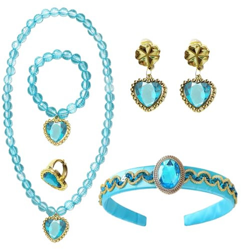 Collier et Boucles d'oreilles Princesse - 3 pièces, Ensemble d'accessoires de princesse arabe, Bandeau, Collier épais doré, Boucles d'oreilles, Idéal pour les filles, Costume de rôle pour Ha