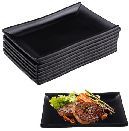 imposyu Juego de 8 Platos Rectangulares Pequeños Platos de Postre Color Negro Mate Platos Llanos Rectangulares para Postre, Sushi, Aperitivo, 19,3x12,7x2,3cm
