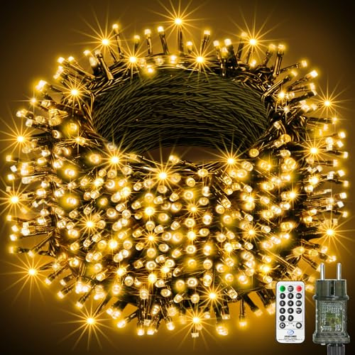 btfarm Guirlande Lumineuse Intérieur Extérieur avec Télécommande, 30M 300 LED Guirlande Lumineuse Sapin Decoration 8 Modes Étanche IP65 pour Chambre Fête Jardin Fil Vert Foncé (Blanc Chaud)