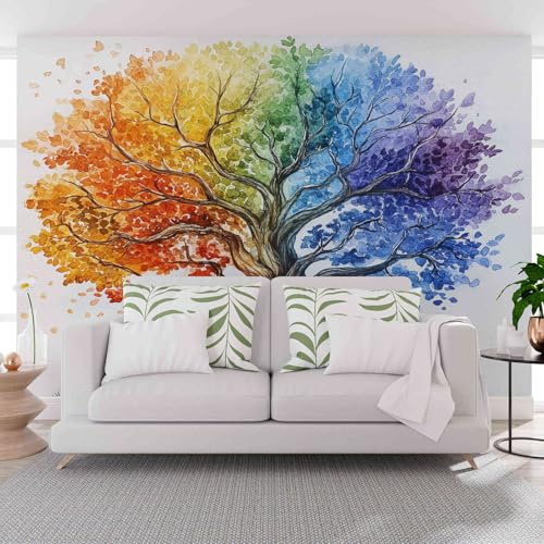 Anime farbige Bäume Tapete Schlafzimmer 200 x 140 cm, Weiß Fototapete Vliestapete, Wasserdichte Dekorative Wandaufkleber