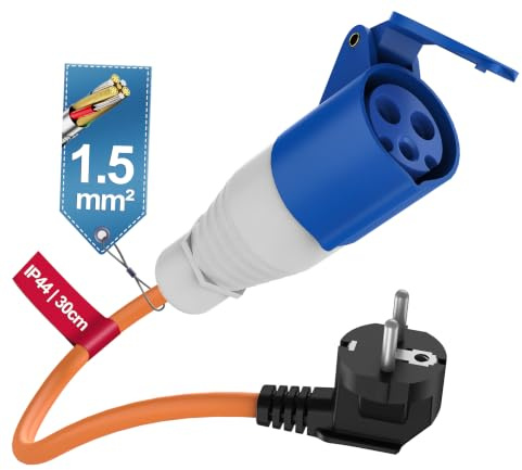 FDTEK European Hook Up Adapter, 16A EU Plug Caravan Electric Adapter IP44, 30cm Heavy Duty Converter, Motorhome Essentials for Camping, Campervan, Motorhome & Boats