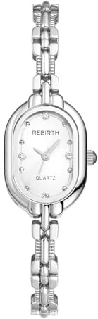JewelryWe Damenuhr Kleine Ovale Armbanduhr Elegant Analog Quarz Armbanduhr Damen Schmale Edelstahl Gliederarmband Rechteckige Uhr mit Strassindizes