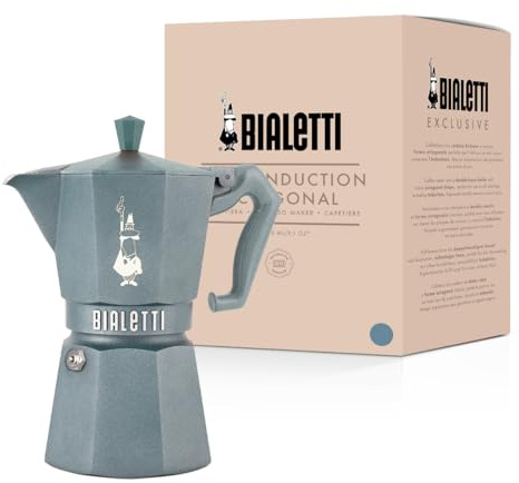 Bialetti Moka Exclusive Octagonal Induction 6 Tassen – Espressokocher aus Aluminium und Stahl, Silbergrau – Gas- und Induktionskompatibel