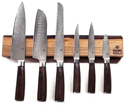 Magnetleiste für Messer, Baumkante, Walnuss Holz, Messerleiste magnetisch, Walnuss Holz, extra stark N-35 Neodym Magnet, Holz Magnetleiste für Messer, magnetische Holzleiste für Messer