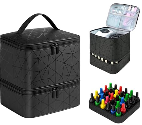 Nail Polish Organizer Case Holds Bottles Nail Polish Storage for Nail Tech & DIY Kits, Portable Nail Bag Supplies Carrying Case (Black, 2 Layers)