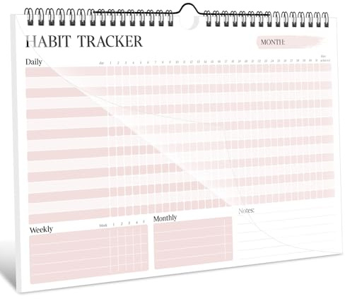Habit Tracker-Kalender, 24 undatierte monatliche A4-Gewohnheitstracker-Block, drahtgebundene tägliche, wöchentliche, monatliche Gewohnheits-Abschnitte mit buntem Design für Produktivität und
