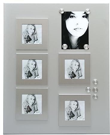 Deknudt Frames S58MN1 Magnetwand und Magnete 40x50 Magnetwand Silberfarbe + 5 Rahmen 9x9 cm + 8Magnete Metall Magneetbord en magneten