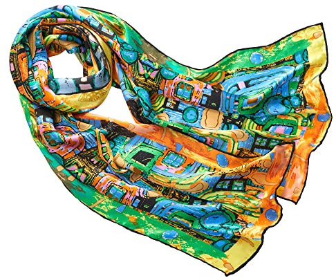 Prettystern Damen 100% Seide Schal 160cm Malerei Kunstdruck 100% Seide Jugendstil Gustav Klimt - Bunt Fregio_stoclet P896