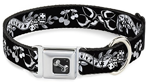 Buckle-Down Dog Collar Seatbelt Buckle Lucky Black White 15 to 26 Inches 1.0 Inch Wide, Multi Color (DC-W31216-L)