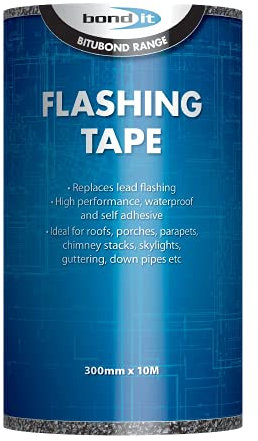 Bond-It Flashing Tape 300mm x 10Metres - Peel & Seal self-Adhesive Flashing Tape That's Weatherproof, Tough, Flexible & Easy to use. Great for roof Repairs! Choice of Widths & Lengths., Black, BDF006