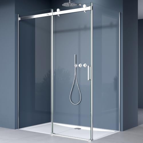 doporro Duschkabine Schiebetür 100x120x195cm Dusche inkl. Duschtasse | Eckeinstieg Duschabtrennung aus ESG-Sicherheitsglas Klarglas inkl. beidseitiger Easy-Clean-Beschichtung | Ravenna17K