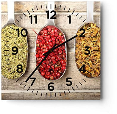 Modern Wanduhr Samen Kräuter Gewürze Gewürze 40x40cm Quadrat Groß Wand Uhr Glas Analog Zimmeruhren Küche Büro Wohnzimmer Glasuhr Wall Clock Dekoration Design Wanddekoration Küchenuhr C4AC40x40-2474