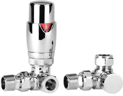 Greened House Kiev Designer Corner Thermostatic Radiator & Towel Rail Valve TRV with Lockshield 8mm Pipework Standard Panel Radiator
