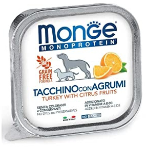 Monge Monoprotein Turkey with Citrus Fruits, Nassfutter für Hunde (Nassfutter aus Pute mit Zitrusfrüchten, ohne Farbstoffe, Konservierungsstoffe und Zuckerzusatz, getreidefreies Hundefutter, 150 g)