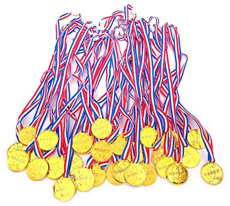JZK 30x Kunststoff Gold Medaillen Set Party Medaillen für Kinder Party Spiel Preise Geburtstag Mitgebsel Geschenk Kinder Party Gastgeschenk