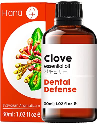 H'ana Huile clou girofle pour soins bucco-dentaires Huile essentielle clou girofle 100% naturelle – Huile essentielle clou girofle – Huile clou girofle pour cheveux, peau, dents et gencives (30ml)