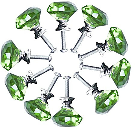 PETITES ECREVISSES 10 pcs 40mm Kristall Türgriff, Transparent Diamant Form Kristall SchrankKnöpfe Möbelknöpfe Möbelgriffe Schrankgriffe Mit schrauben (Grün)