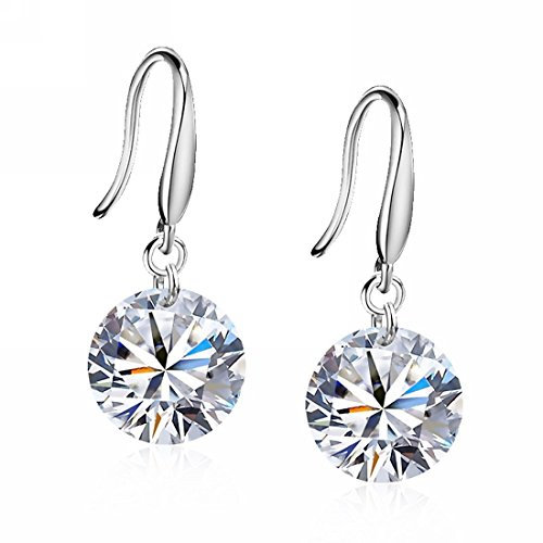 Crystalline Azuria Mujer Plata de Ley 925 Blanco Boda Redondo Blanco Cristales de Zirconia Pendientes Colgantes para Mujer y Niña