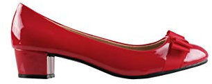 Women Low Block Heel Court Shoes Patent Ballerinas (Red, 4), 4241-RED-4