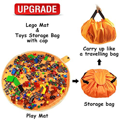 Toy Bag and Toy Storage Mat Bag for Lego - Toy Storage Container 60 for Kids Storing Bricks Toy with Cap can as Gift
