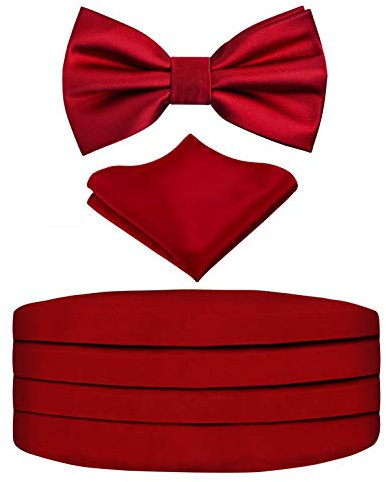 Alizeal Mens Solid Pre-Tied Party Einstellbare Fliege, Cummerbund und Pocket Square Geschenk Set, Rotwein