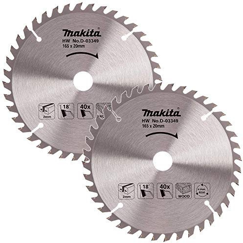 Makita D-03349 Circular Saw Blade for Wood 165mm x 20mm x 40T Pack of 2