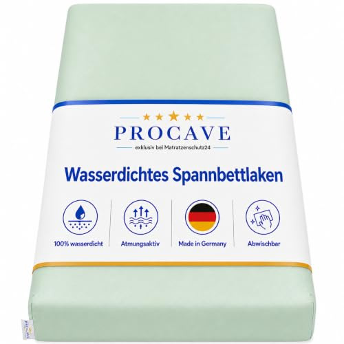 PROCAVE wasserdichtes Spannbettlaken in grün, atmungsaktiv und abwischbar, pflegeleichter Matratzenschoner, Made in Germany, in 100x200 cm