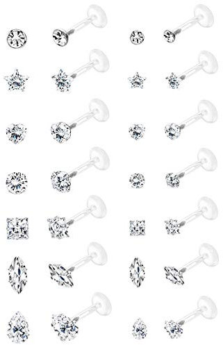 Milacolato 14Pairs 16G Vorwärtshelix Knorpel Tragus Ohrring Ohrstecker Labret-Lippe mit Innengewinde Monroe Ring 8MM Hantel Piercingschmuck