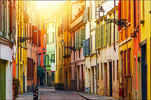 Muralo Fototapete Stadt 60 x 90 cm Vlies Tapete Wandtapete Italienische Gasse Bunt Wohnzimmer Schlafzimmer Moderne Wandbild Architektur Wand Dekoration