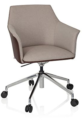 hjh OFFICE 601003 Designer Drehsessel Arezzo Stoff/Kunstleder moderner Bürosessel mit Rollen, höhenverstellbar, Beige/Braun