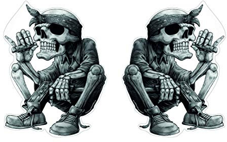 Skull Skelett Aufkleber Set 2 Stück Sticker Rap Musik Schädel Rapper Cool Bandana Zigarre ca. 13x10 cm